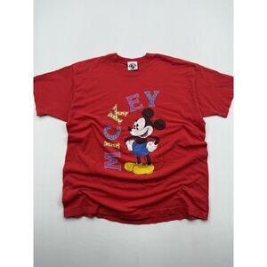 Vintage Mickey Mouse Unlimited T Shirt Mens 1X Red Short Sleeve 90s Y2K